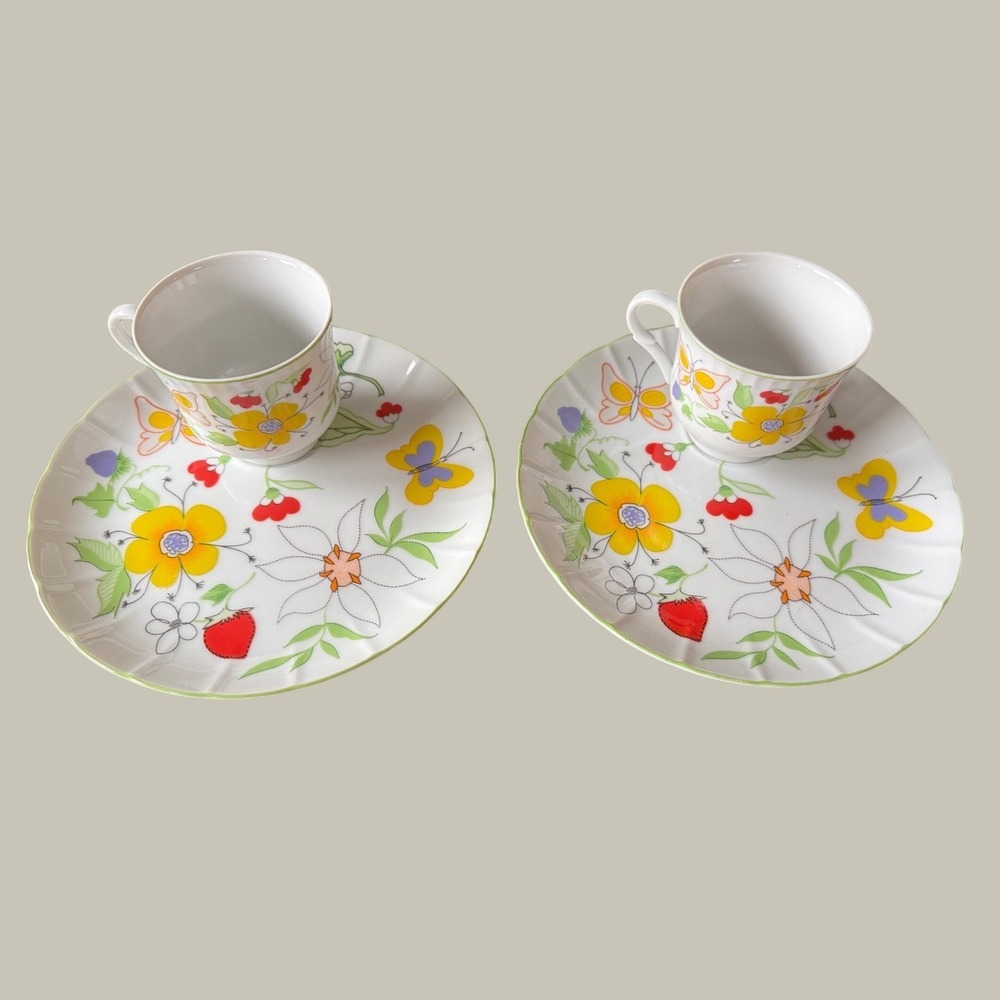 Tastesetter by Sigma Love Story Tea Set 2 Cups 2 Plates Butterfly Floral Japan